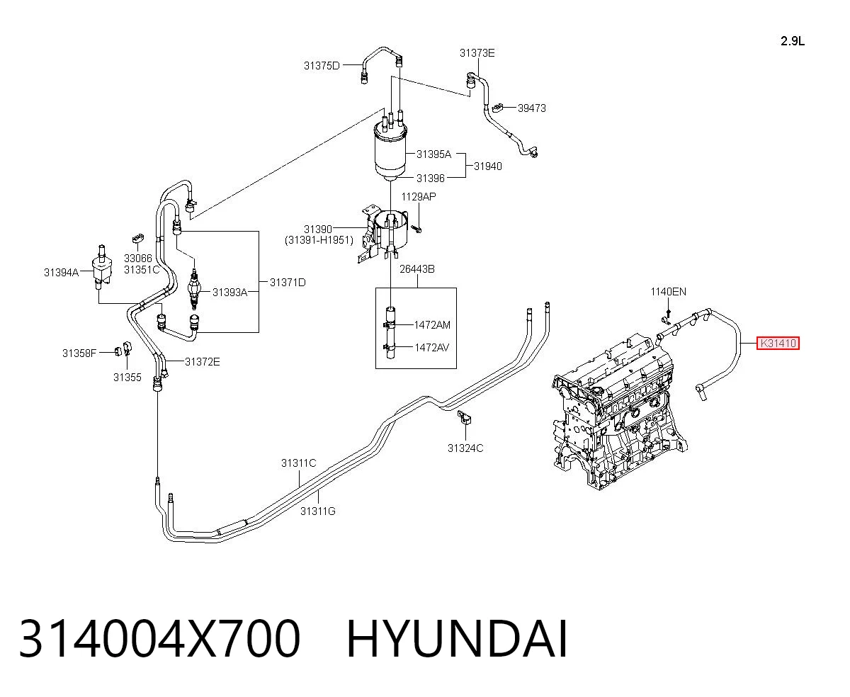 314004X700 Hyundai/Kia Трубка топливная обратная от форсунок