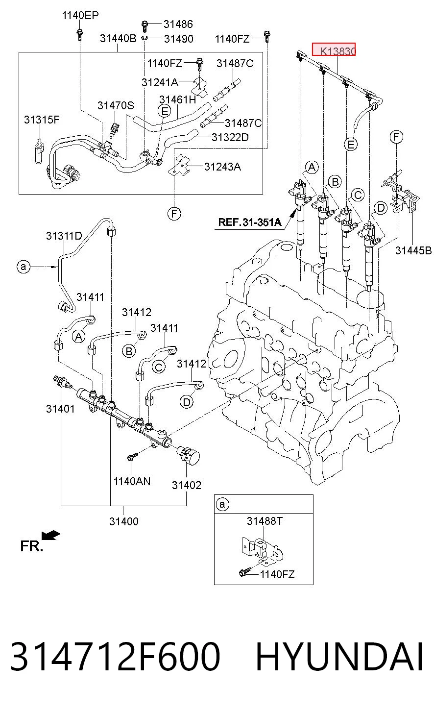 314712F600 Hyundai/Kia Трубка топливная обратная от форсунок