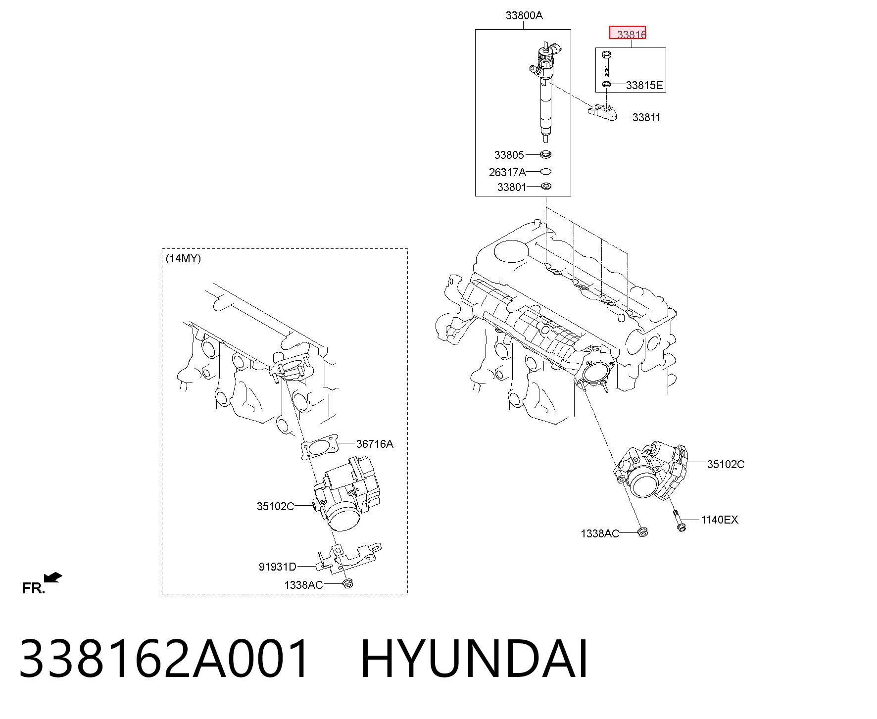 338162A001 Hyundai/Kia Болт крепления форсунки
