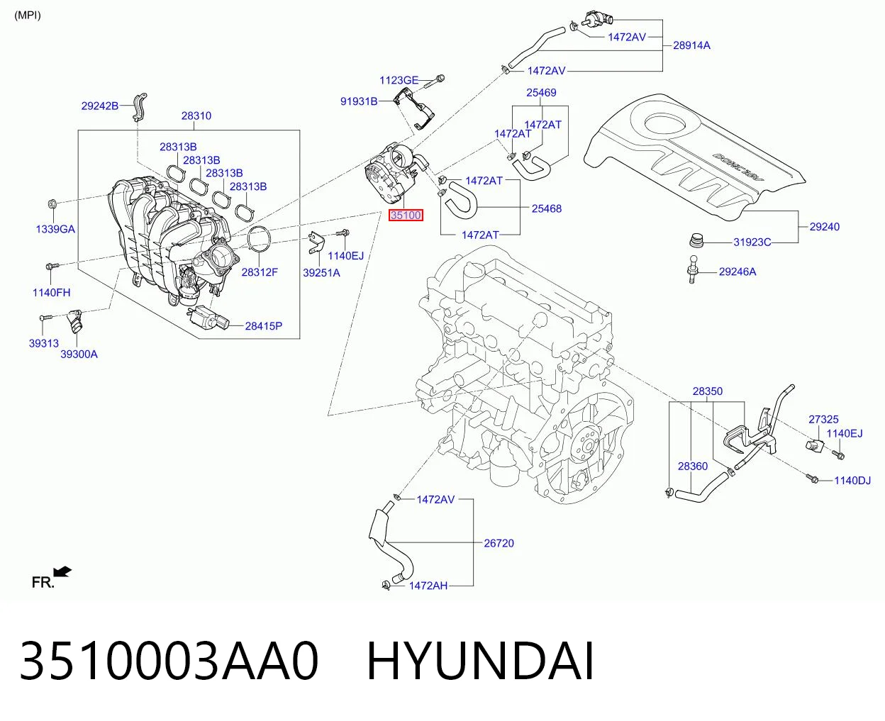 3510003AA0 Hyundai/Kia Дроссельная заслонка
