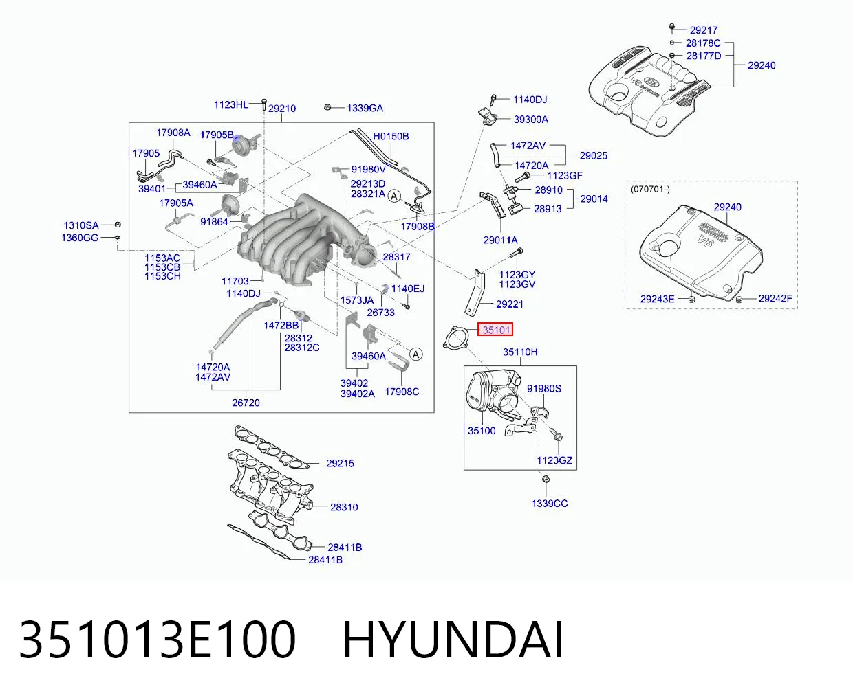 351013E100 Hyundai/Kia Прокладка дроссельной заслонки