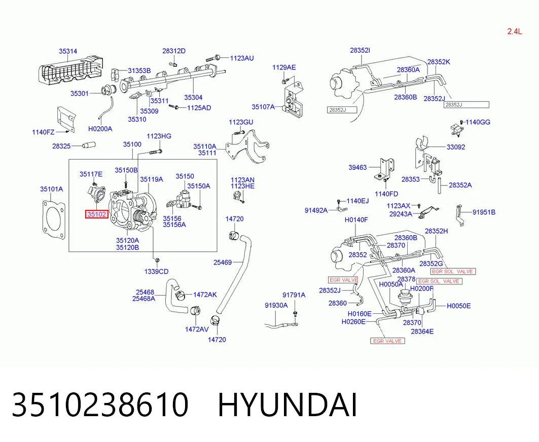 3510238610 Hyundai/Kia Датчик положения дроссельной заслонки