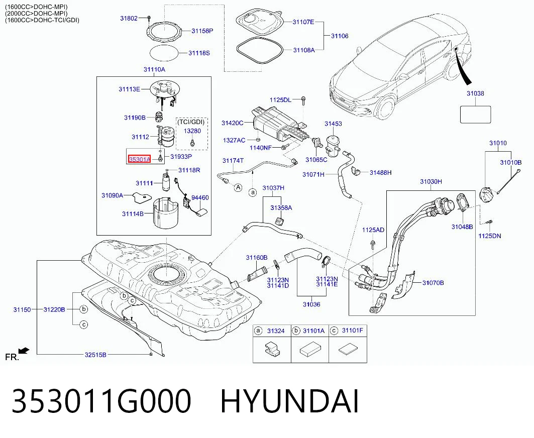 353011G000 Hyundai/Kia Регулятор давления топлива модуля топливного насоса в баке