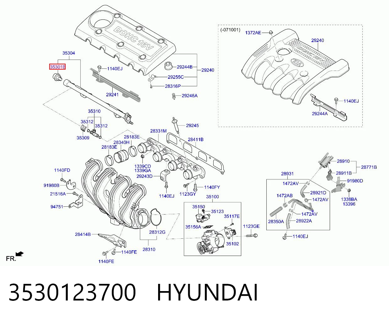 3530123700 Hyundai/Kia Регулятор давления в топливной рейке