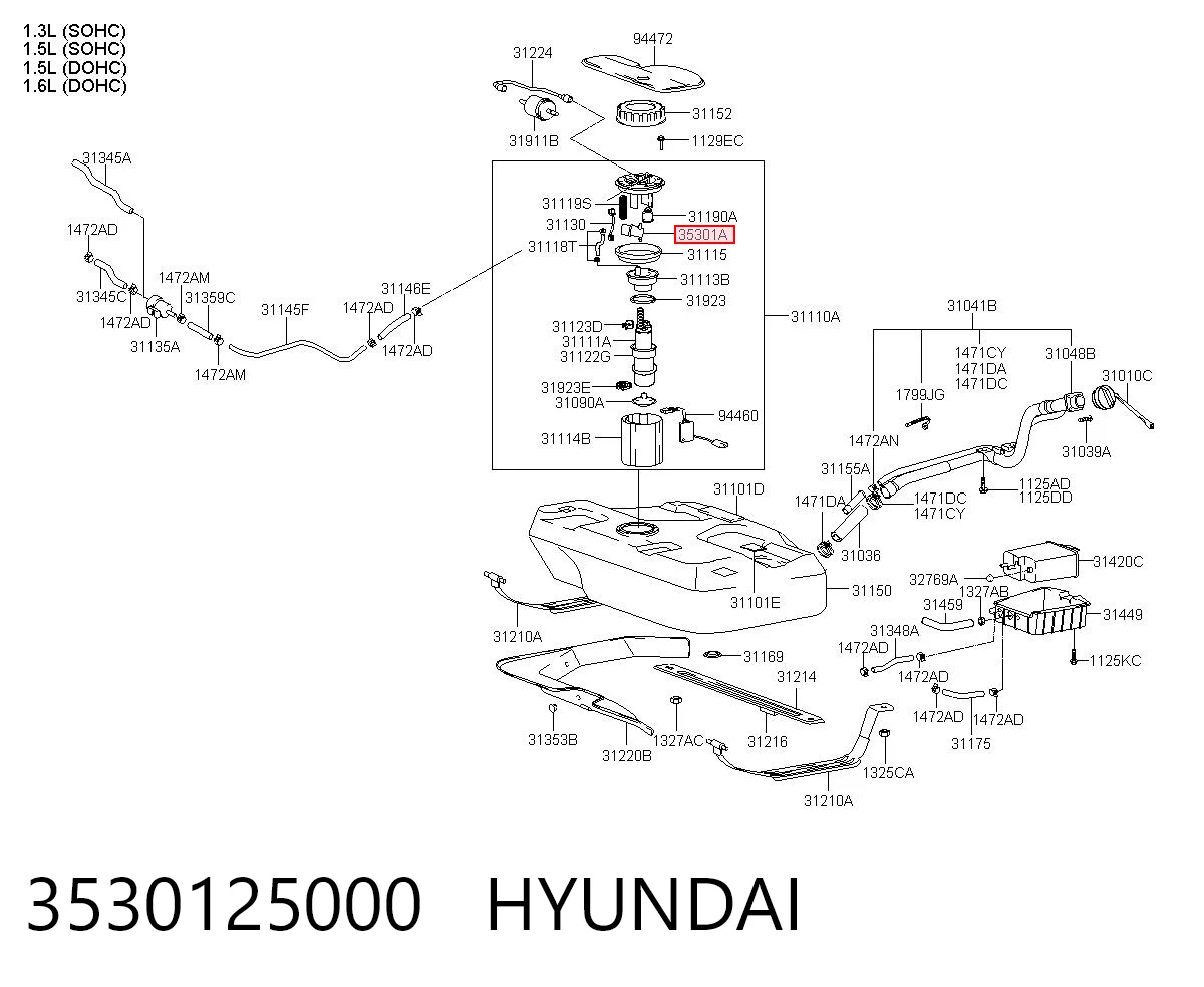 3530125000 Hyundai/Kia Регулятор давления топлива модуля топливного насоса в баке
