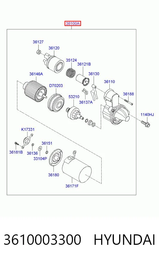 3610003300 Hyundai/Kia Стартер автомобиля