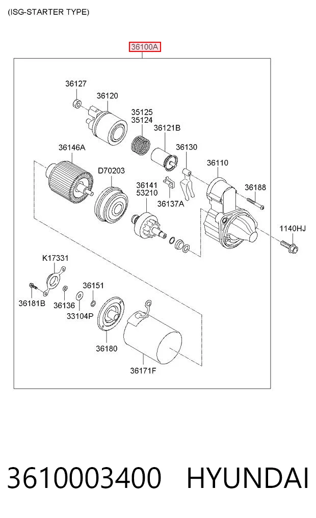 3610003400 Hyundai/Kia Стартер автомобиля