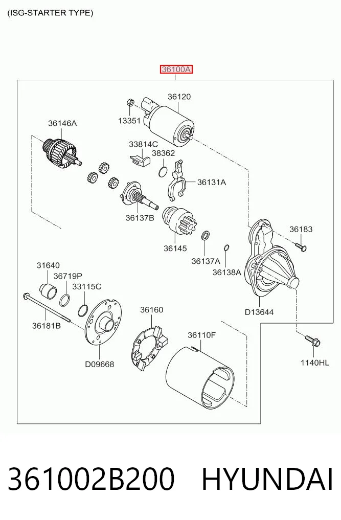 361002B200 Hyundai/Kia Стартер автомобиля