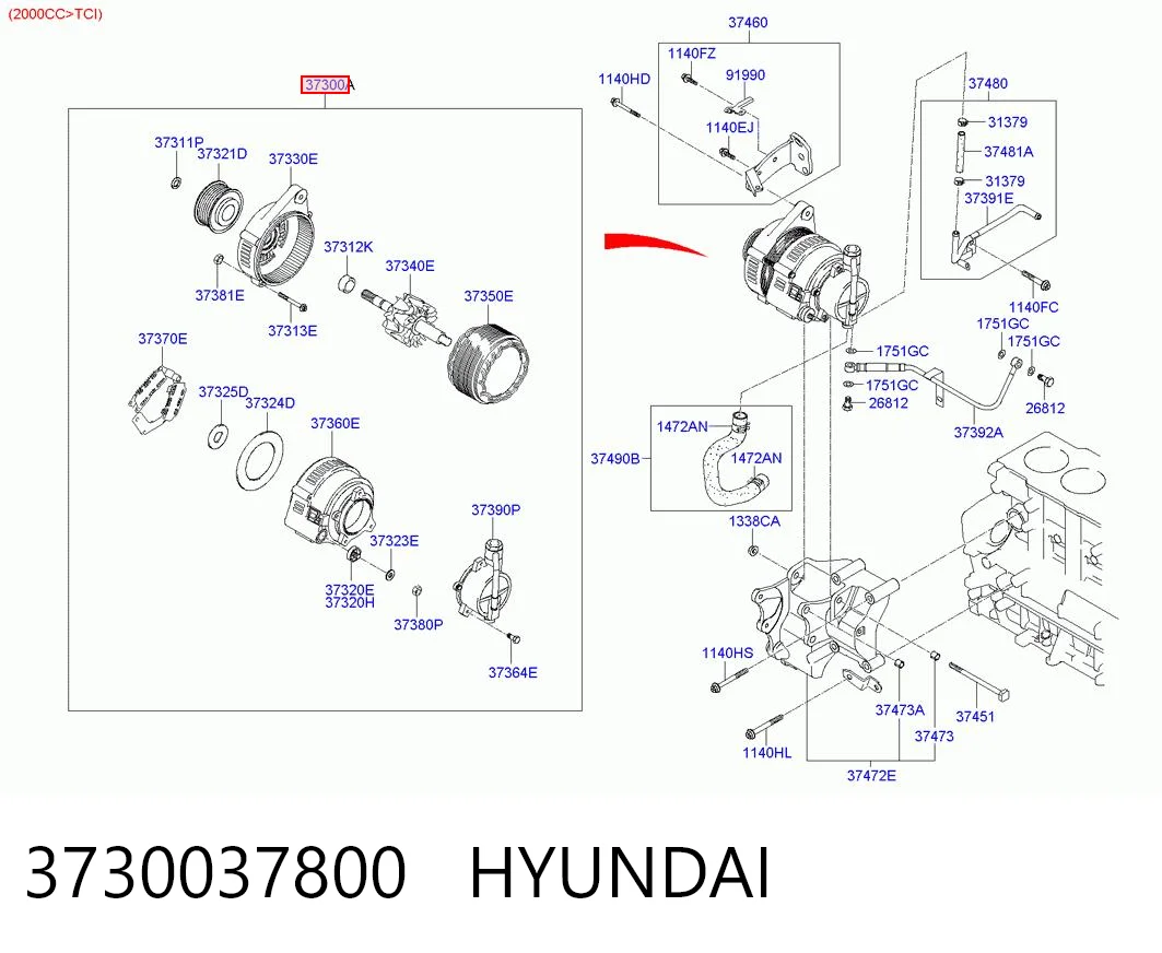 3730037800 Hyundai/Kia Генератор автомобильный