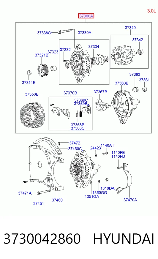 3730042860 Hyundai/Kia Генератор автомобильный