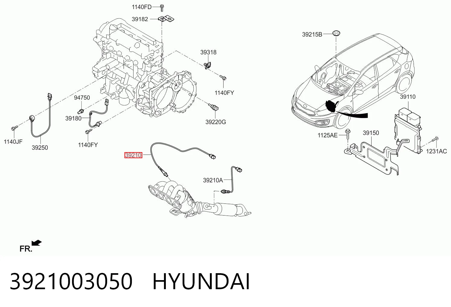 3921003050 Hyundai/Kia Лямбда-зонд, датчик кислорода до катализатора