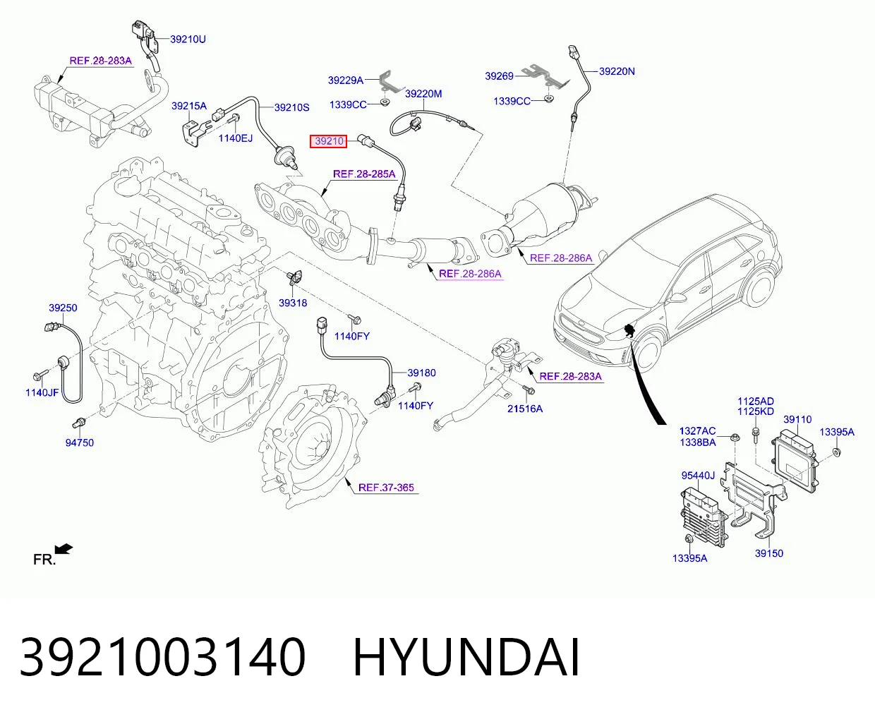 3921003140 Hyundai/Kia Датчик кислорода после катализатора