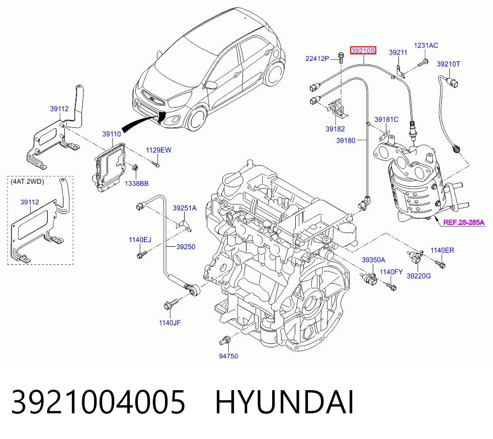 3921004005 Hyundai/Kia Лямбда-зонд, датчик кислорода до катализатора