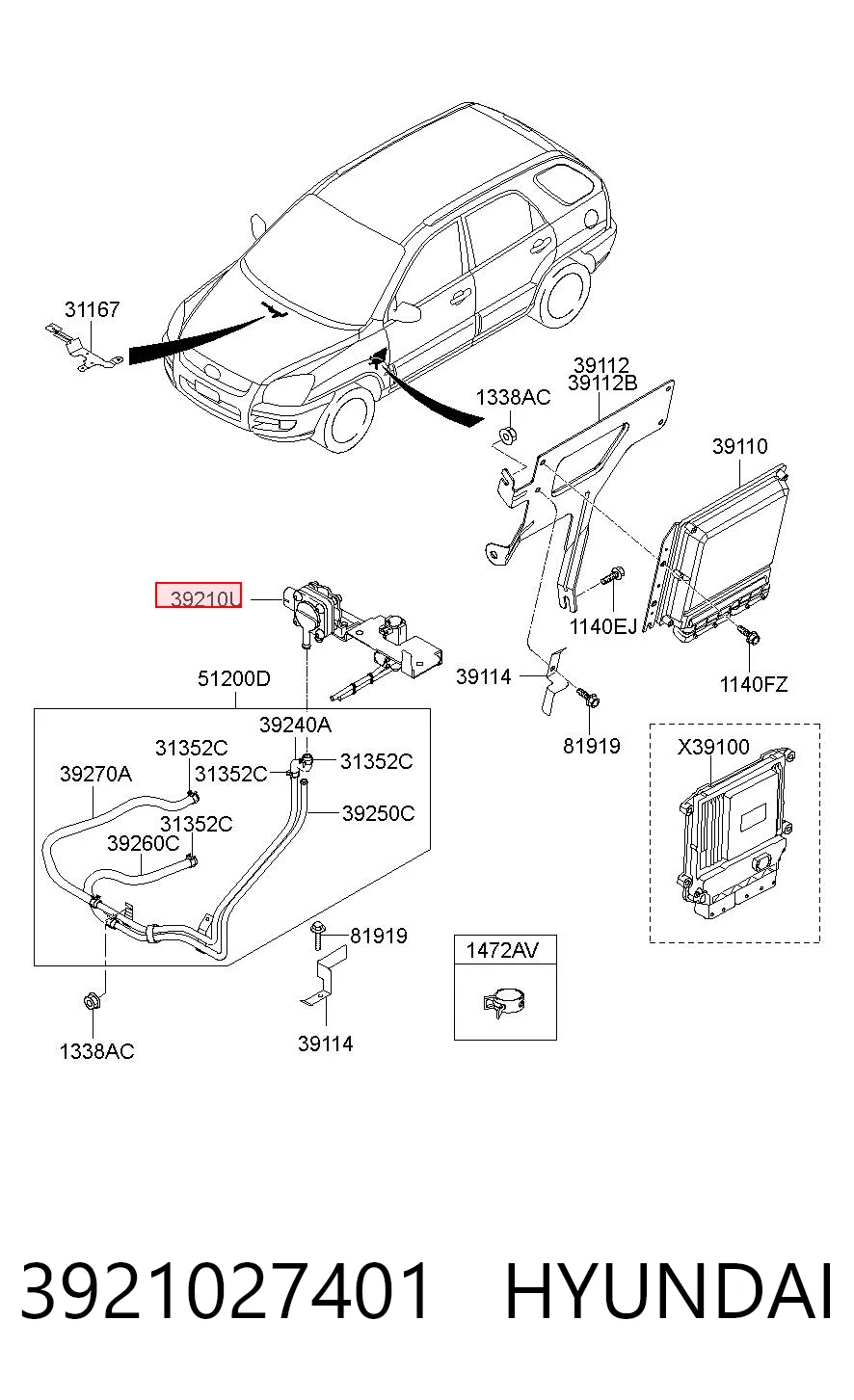 3921027401 Hyundai/Kia Датчик давления выхлопных газов