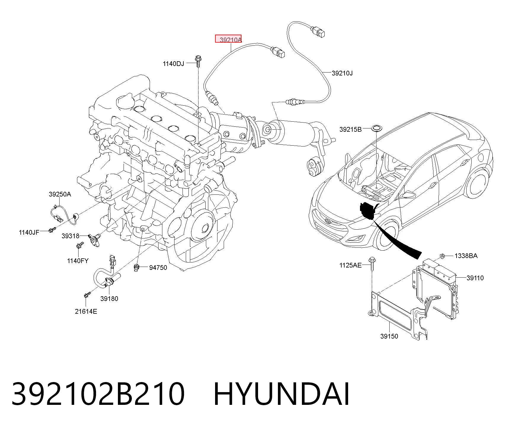 392102B210 Hyundai/Kia Лямбда-зонд, датчик кислорода до катализатора