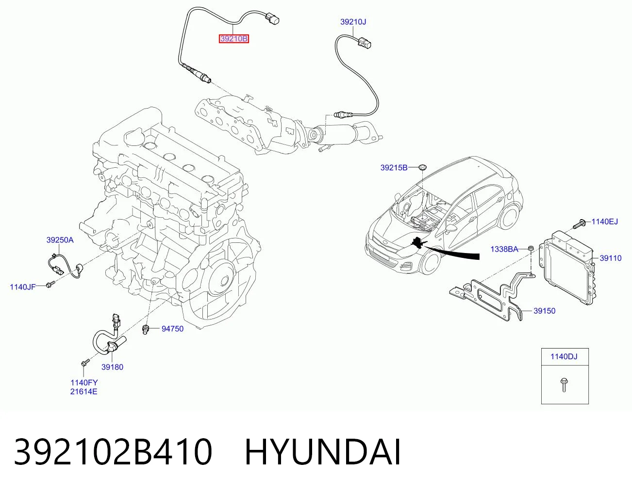 392102B410 Hyundai/Kia Лямбда-зонд, датчик кислорода до катализатора