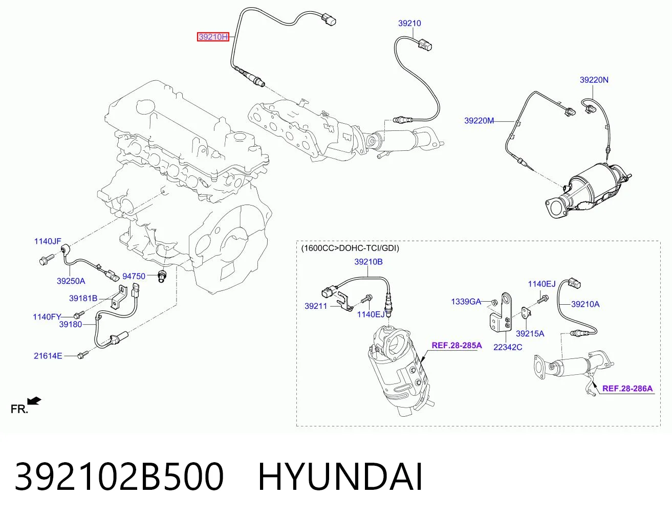 392102B500 Hyundai/Kia Лямбда-зонд, датчик кислорода до катализатора