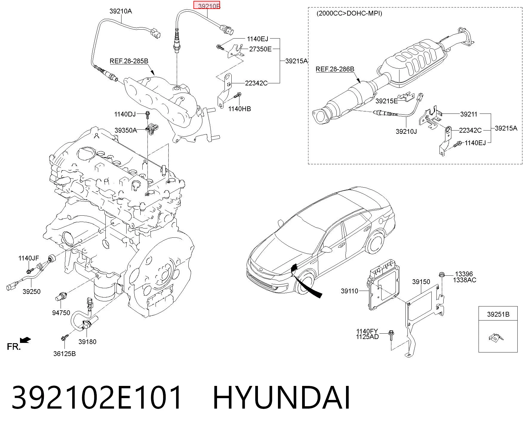 392102E101 Hyundai/Kia Лямбда-зонд, датчик кислорода до катализатора
