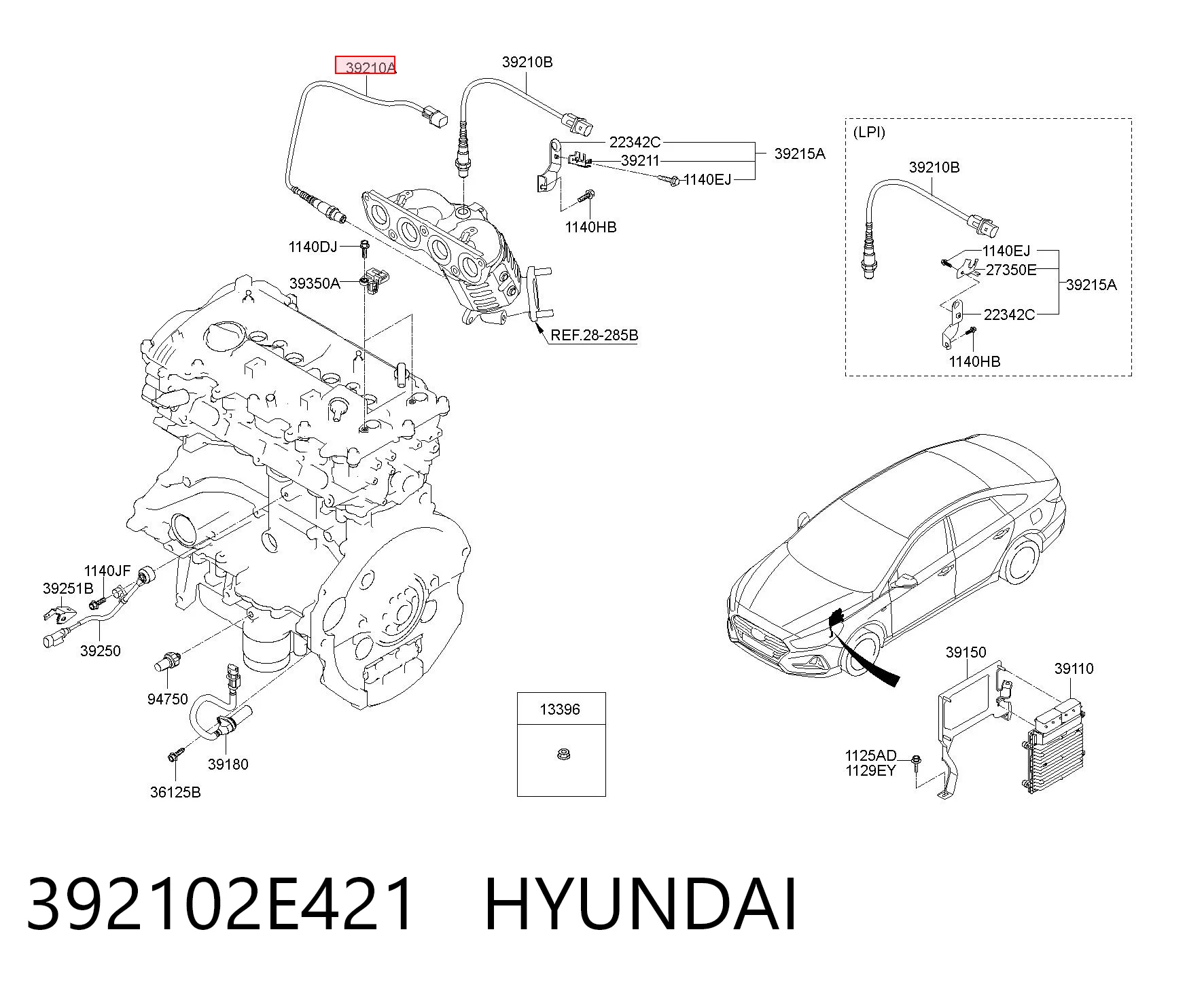 392102E421 Hyundai/Kia Лямбда-зонд, датчик кислорода до катализатора