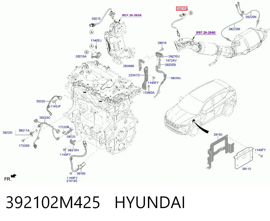 392102M425 Hyundai/Kia Датчик кислорода после катализатора
