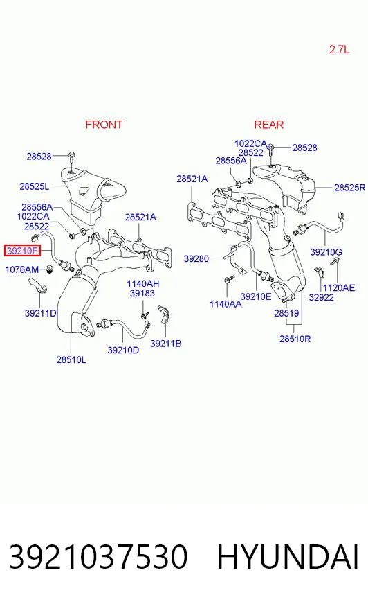 3921037530 Hyundai/Kia Лямбда зонд до катализатора, левый