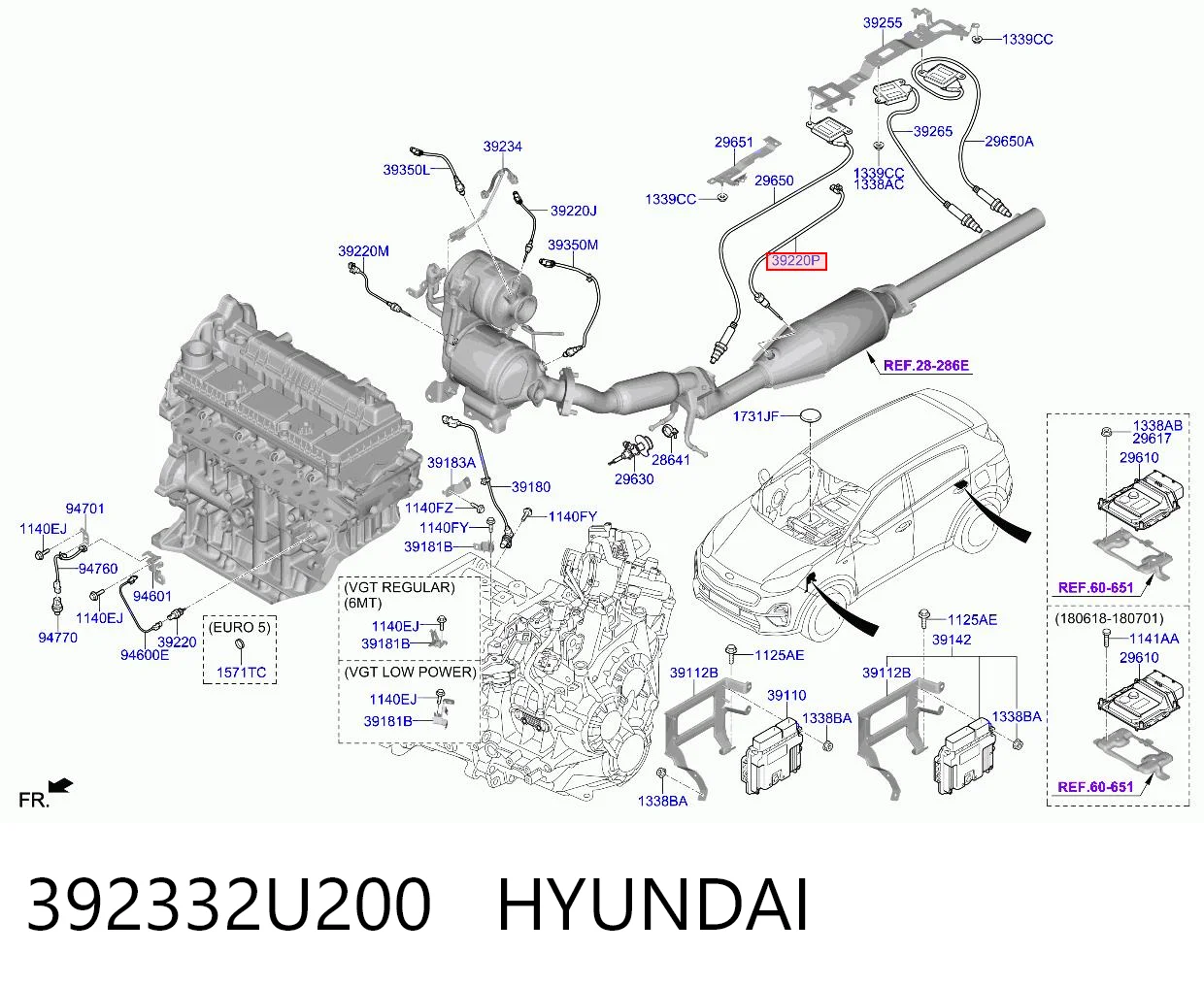 392332U200 Hyundai/Kia Датчик температуры отработавших газов (ОГ), до катализатора