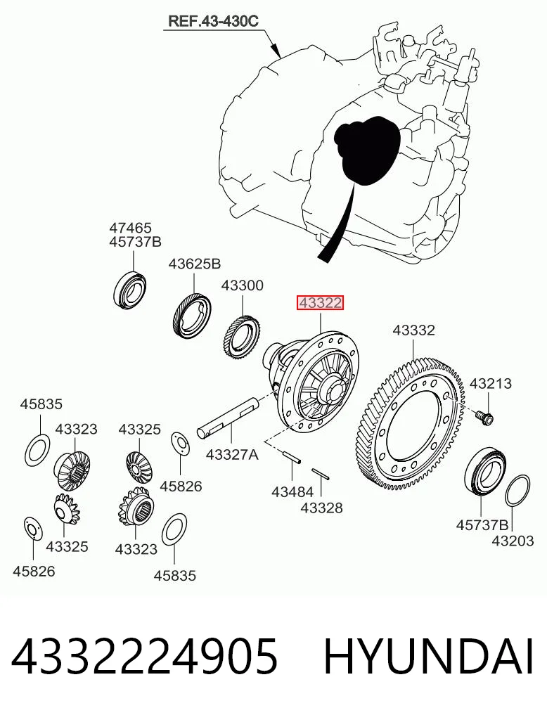 4332224905 Hyundai/Kia Корпус дифференциала переднего моста, сателитов