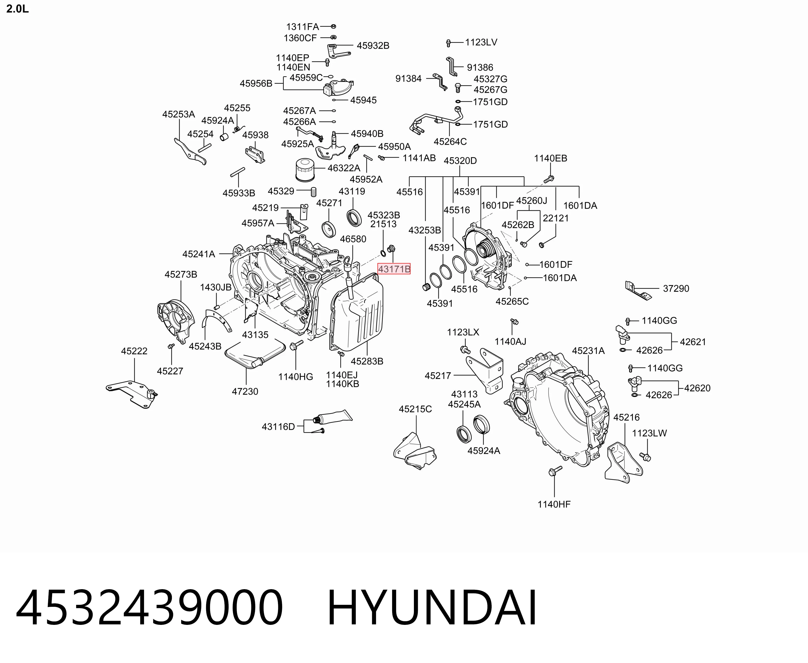 4532439000 Hyundai/Kia Пробка поддона АКПП