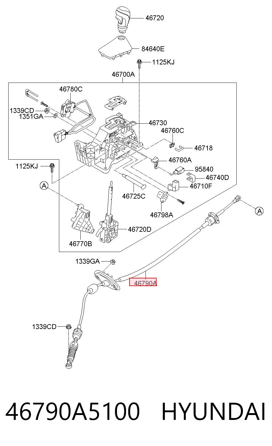 46790A5100 Hyundai/Kia Трос выбора передачи
