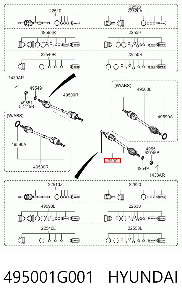 495001G001 Hyundai/Kia Полуось передняя левая
