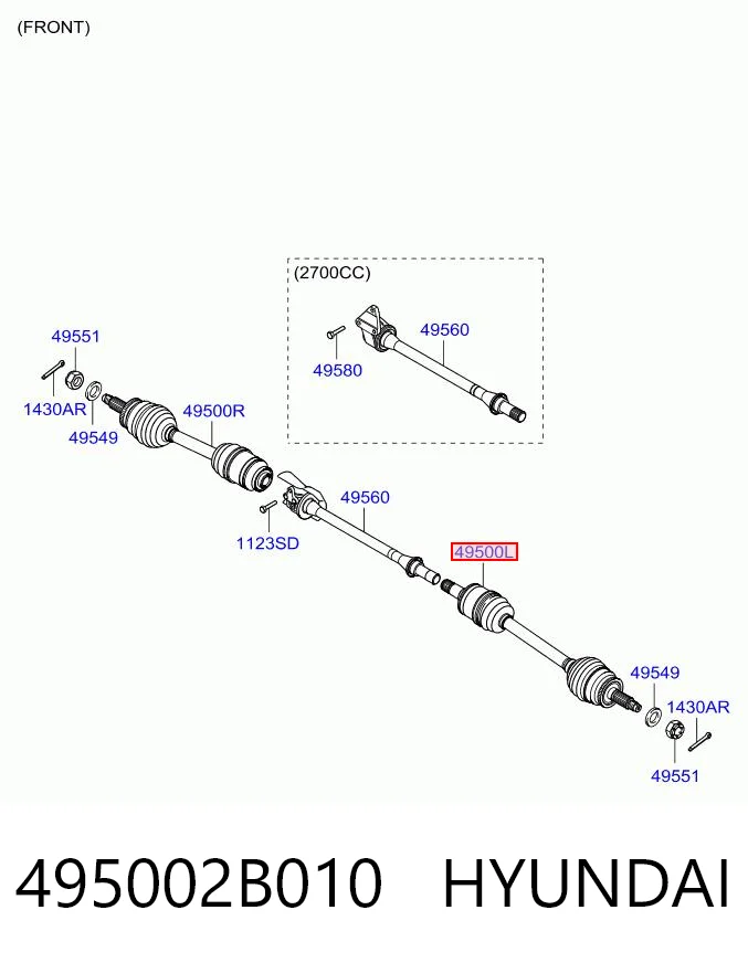 495002B010 Hyundai/Kia Полуось передняя левая