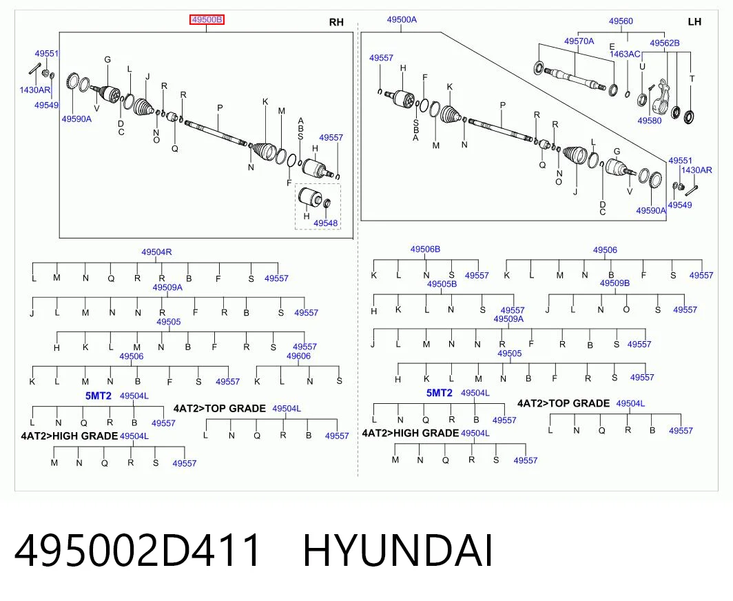 495002D411 Hyundai/Kia Полуось передняя, правая