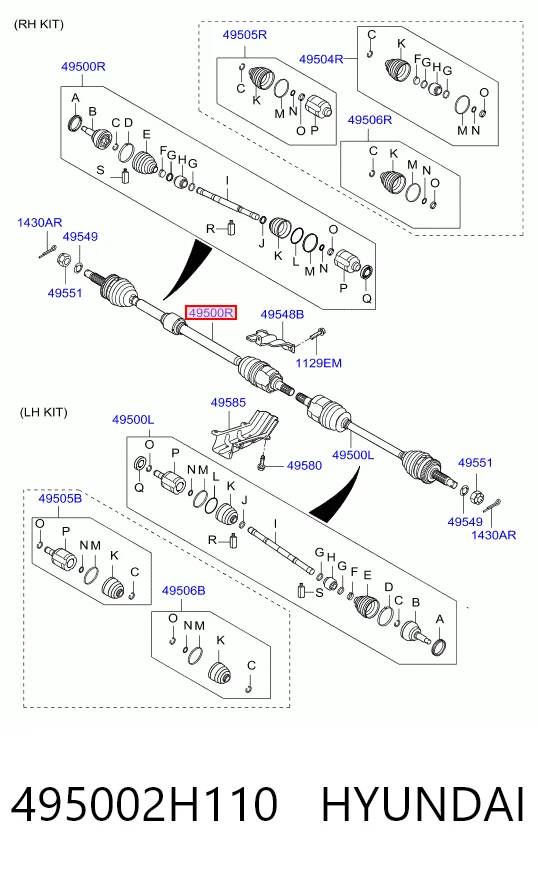 495002H110 Hyundai/Kia Полуось передняя, правая