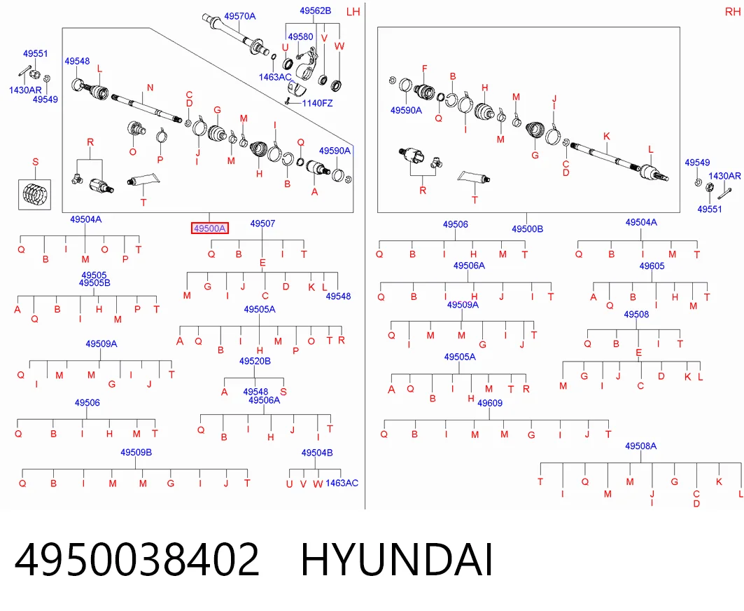 4950038402 Hyundai/Kia Полуось передняя левая