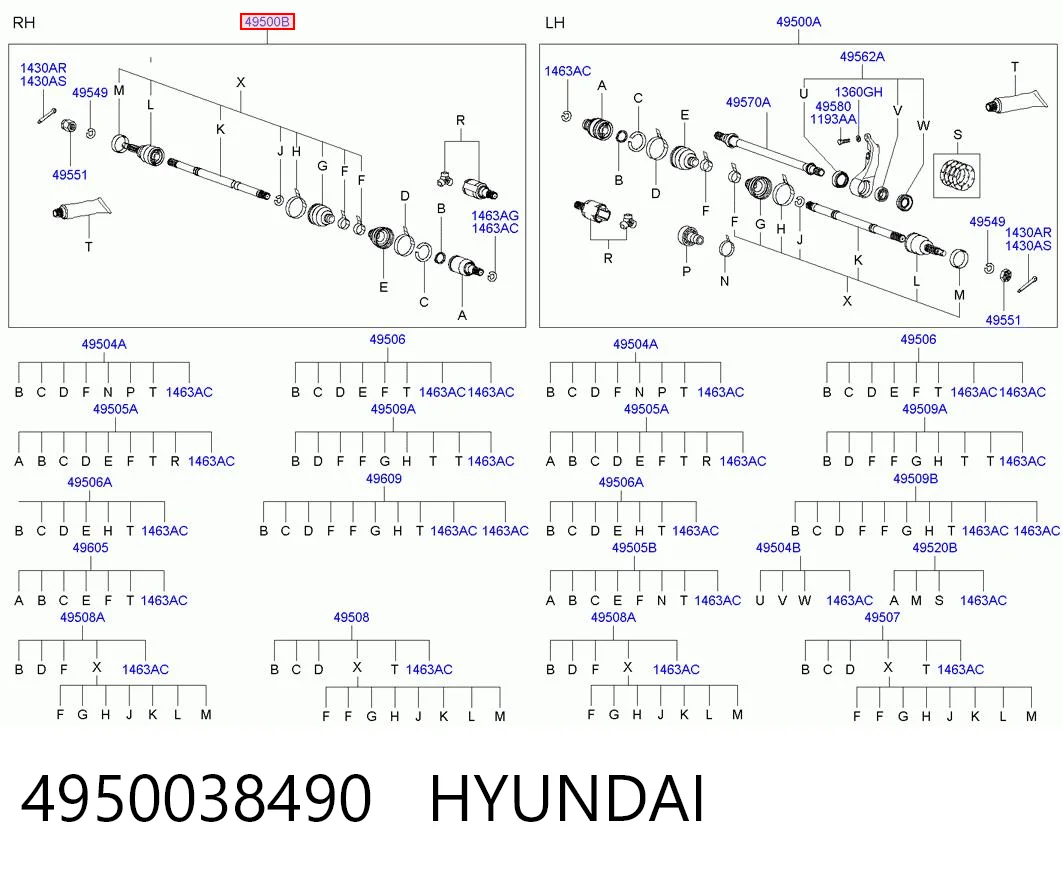 4950038490 Hyundai/Kia Полуось передняя, правая