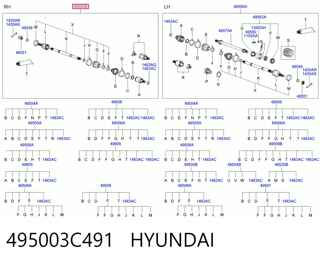 495003C491 Hyundai/Kia Полуось передняя, правая