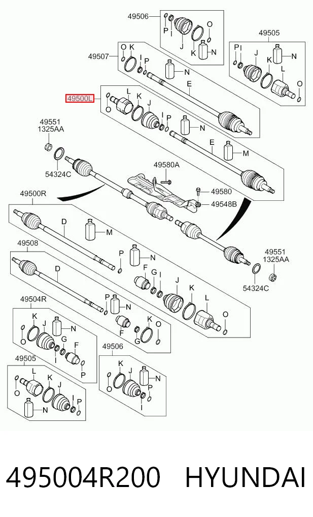 495004R200 Hyundai/Kia Полуось передняя левая