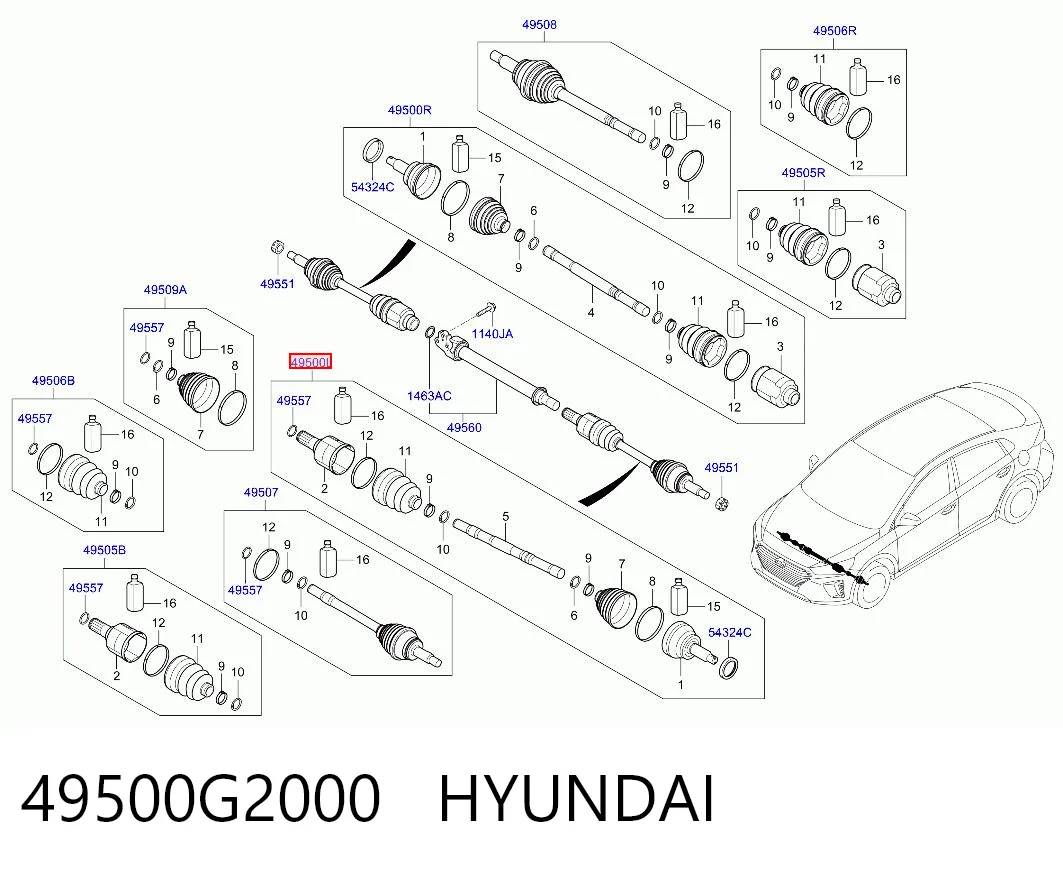 49500G2000 Hyundai/Kia Полуось передняя левая