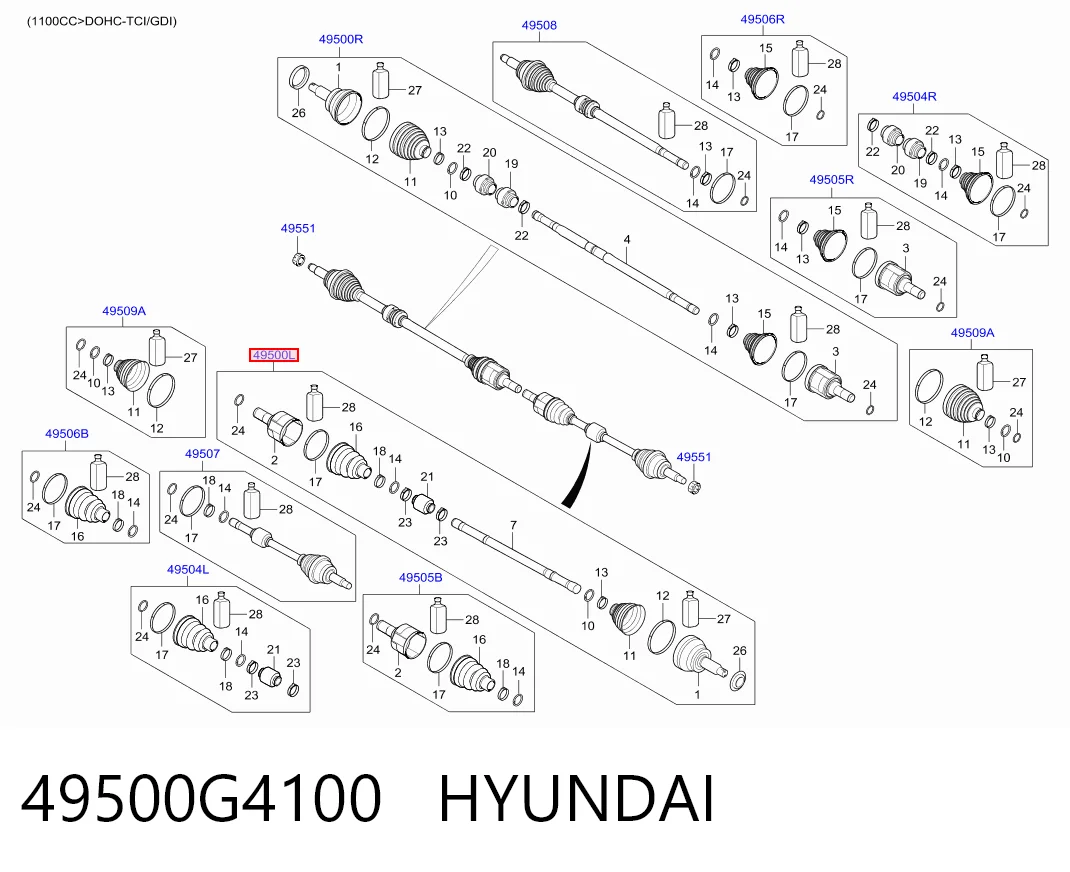 Полуось передняя левая на Hyundai KONA  OS