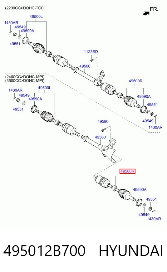 495012B700 Hyundai/Kia Полуось передняя, правая
