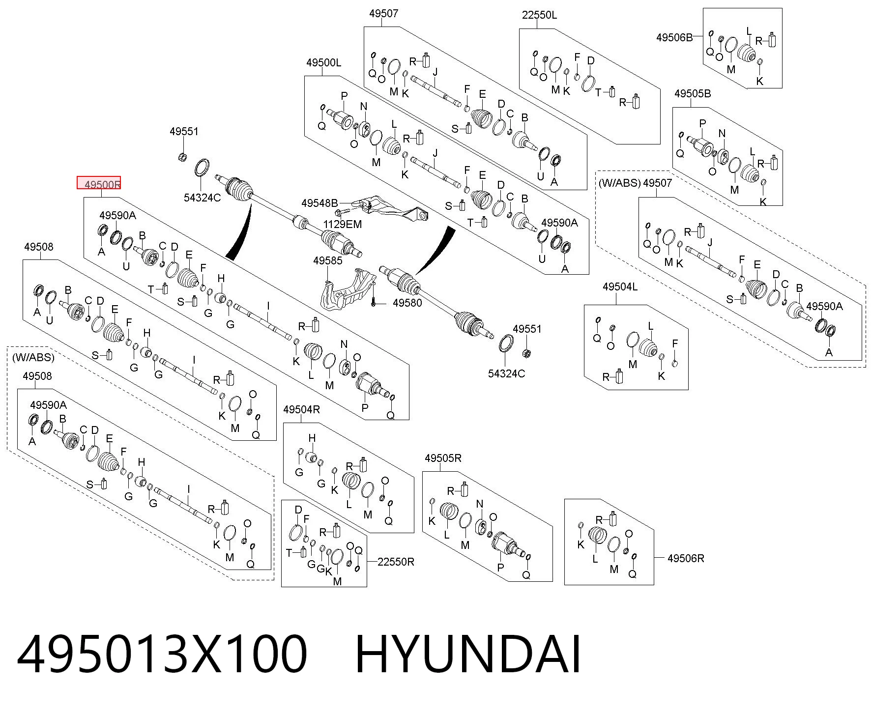 495013X100 Hyundai/Kia Полуось передняя, правая