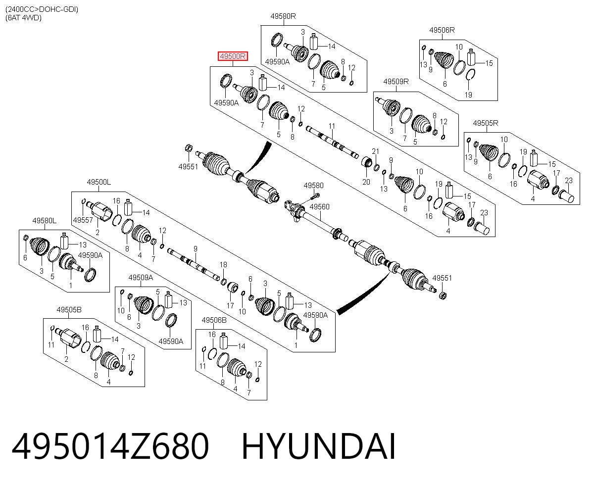 495014Z680 Hyundai/Kia Полуось передняя, правая