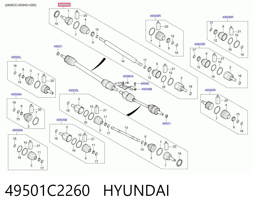 49501C2260 Hyundai/Kia Полуось передняя, правая