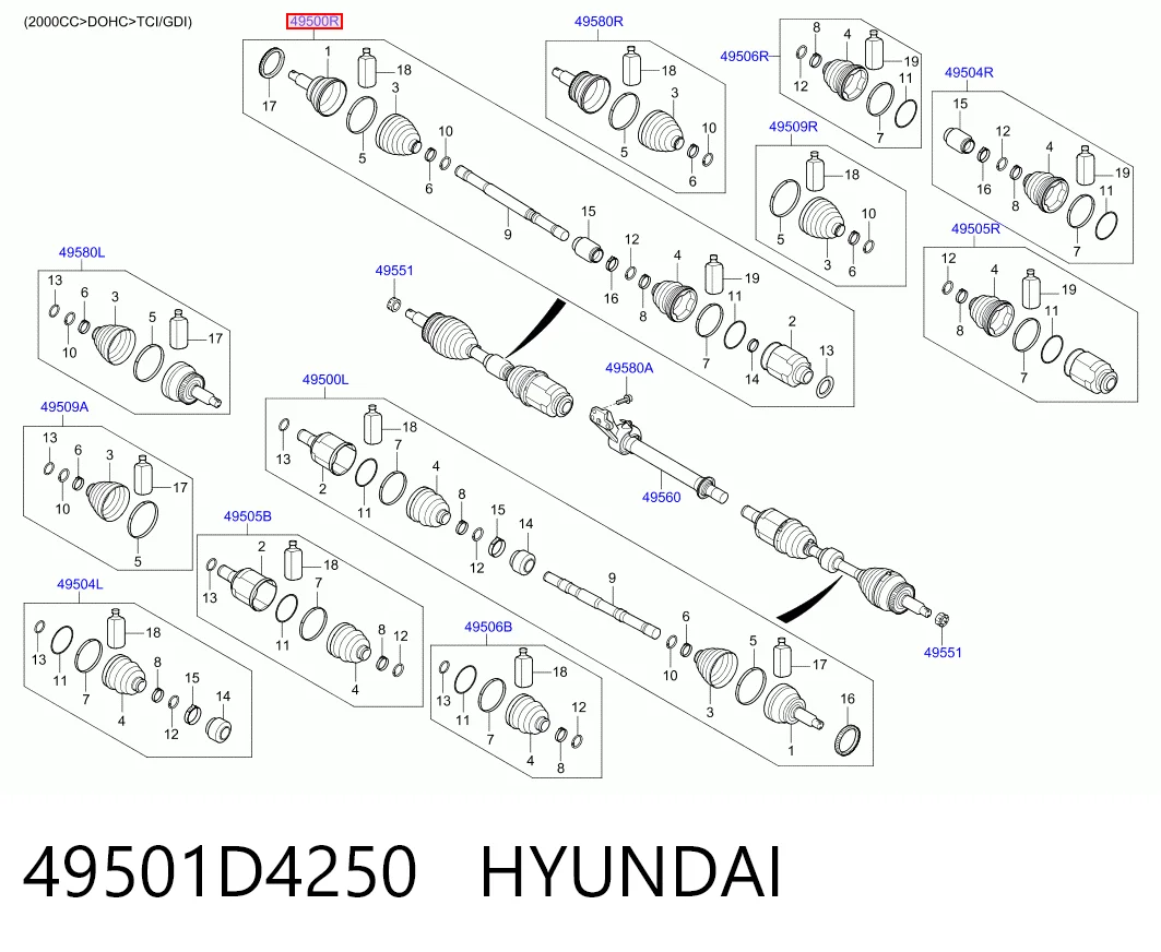 49501D4250 Hyundai/Kia Полуось передняя, правая