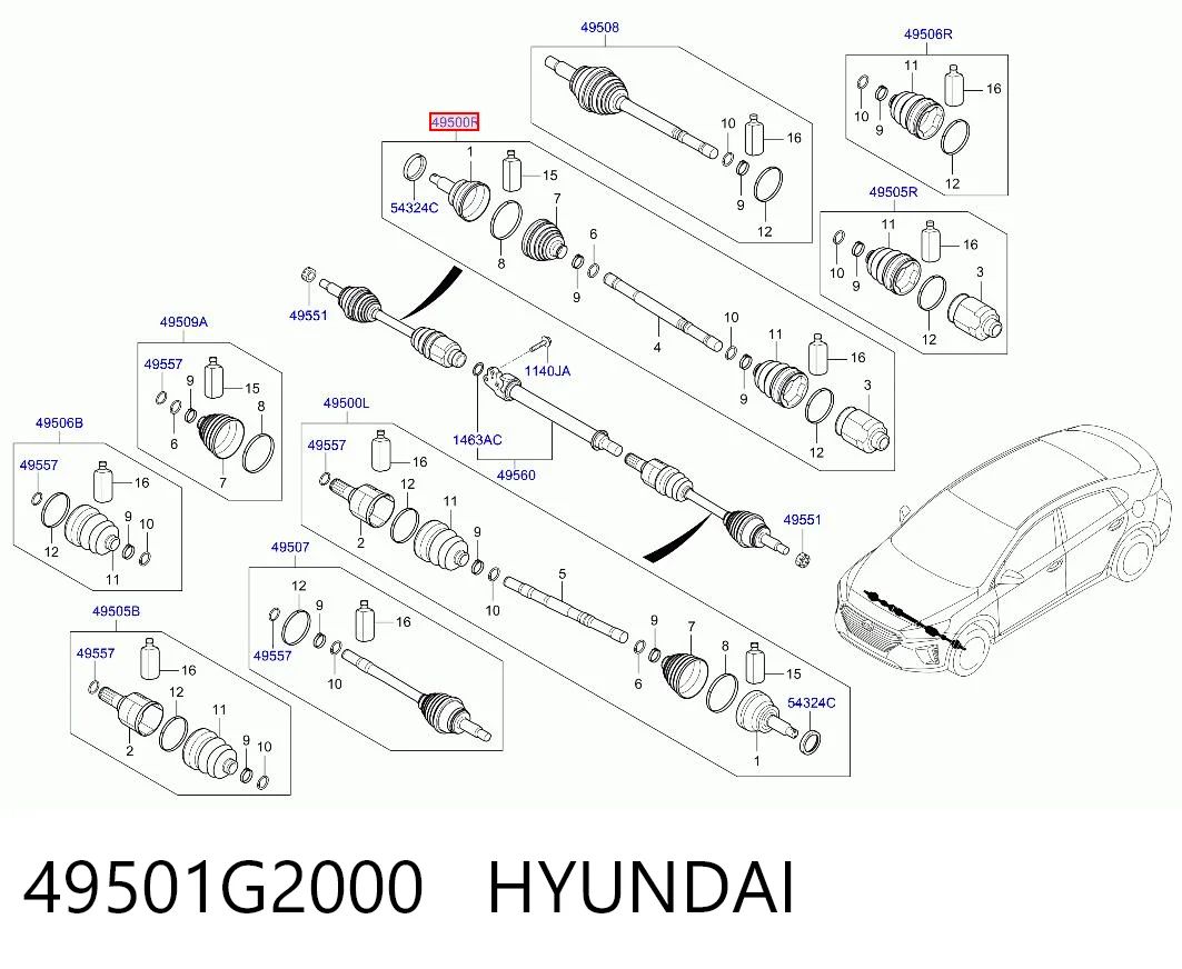 49501G2000 Hyundai/Kia Полуось передняя, правая