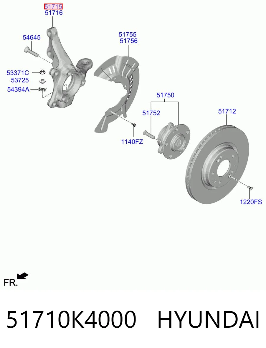 51710K4000 Hyundai/Kia Цапфа - поворотный кулак передний, левый