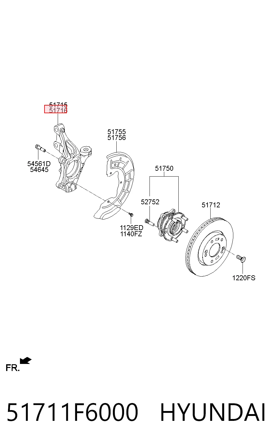 51711F6000 Hyundai/Kia Цапфа - поворотный кулак передний, правый
