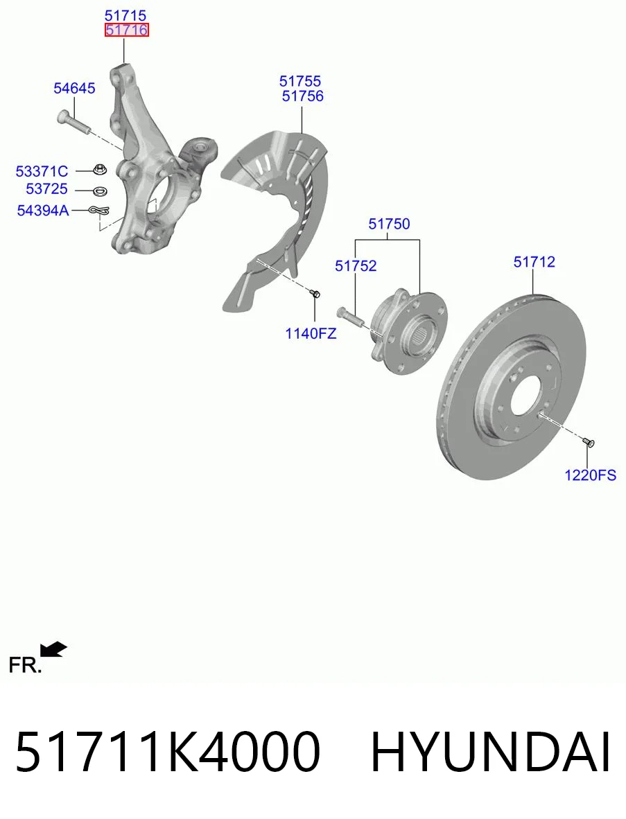 51711K4000 Hyundai/Kia Цапфа - поворотный кулак передний, правый