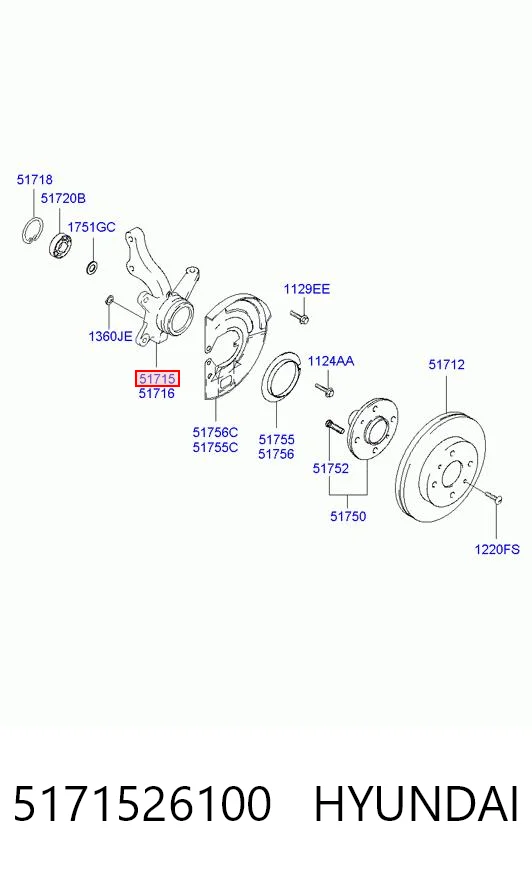 5171526100 Hyundai/Kia Цапфа - поворотный кулак передний, левый