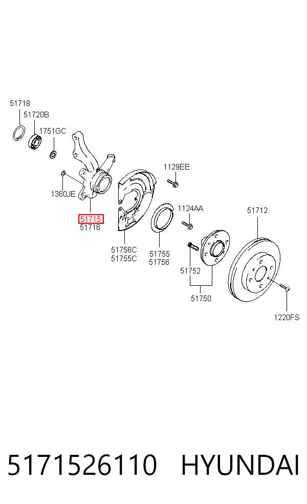 5171526110 Hyundai/Kia Цапфа - поворотный кулак передний, левый